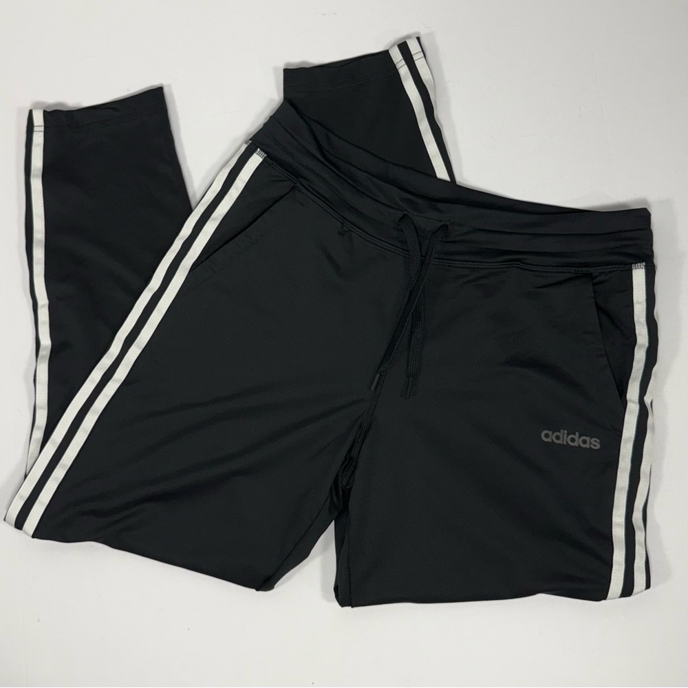 Tapered Adidas Climalite Black Polyester 3-Stripe Track Pants Size M Medium